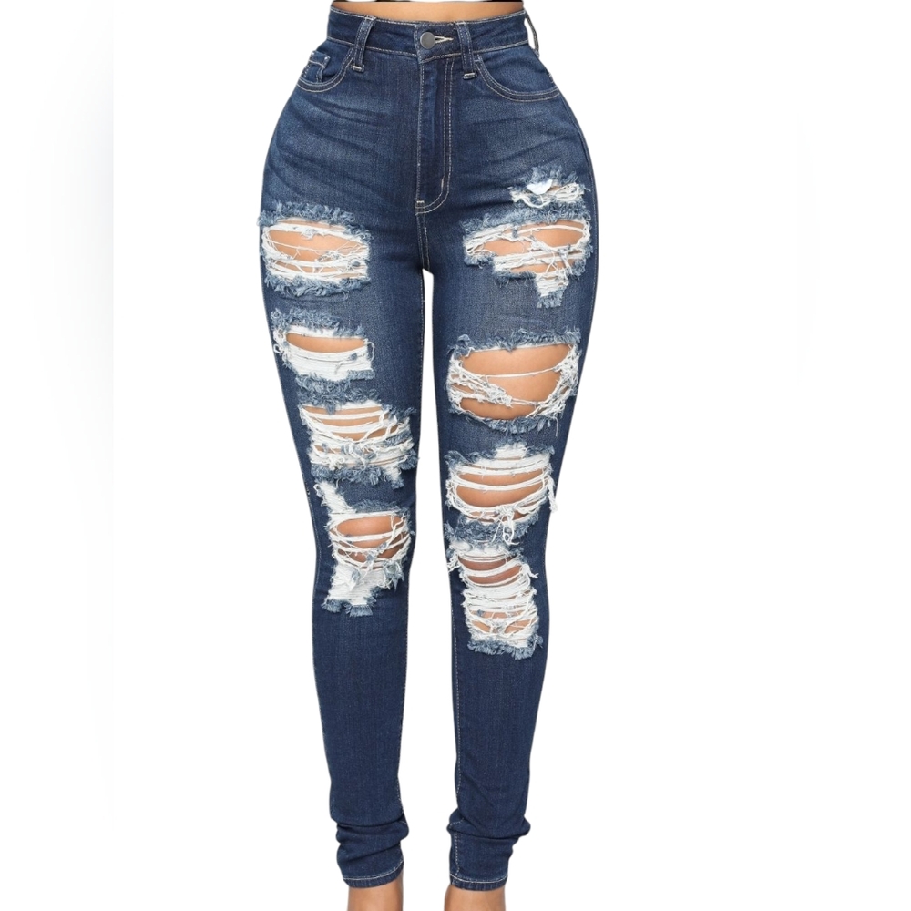 Fashion Nova High Rise Distressed Skinny Jeans